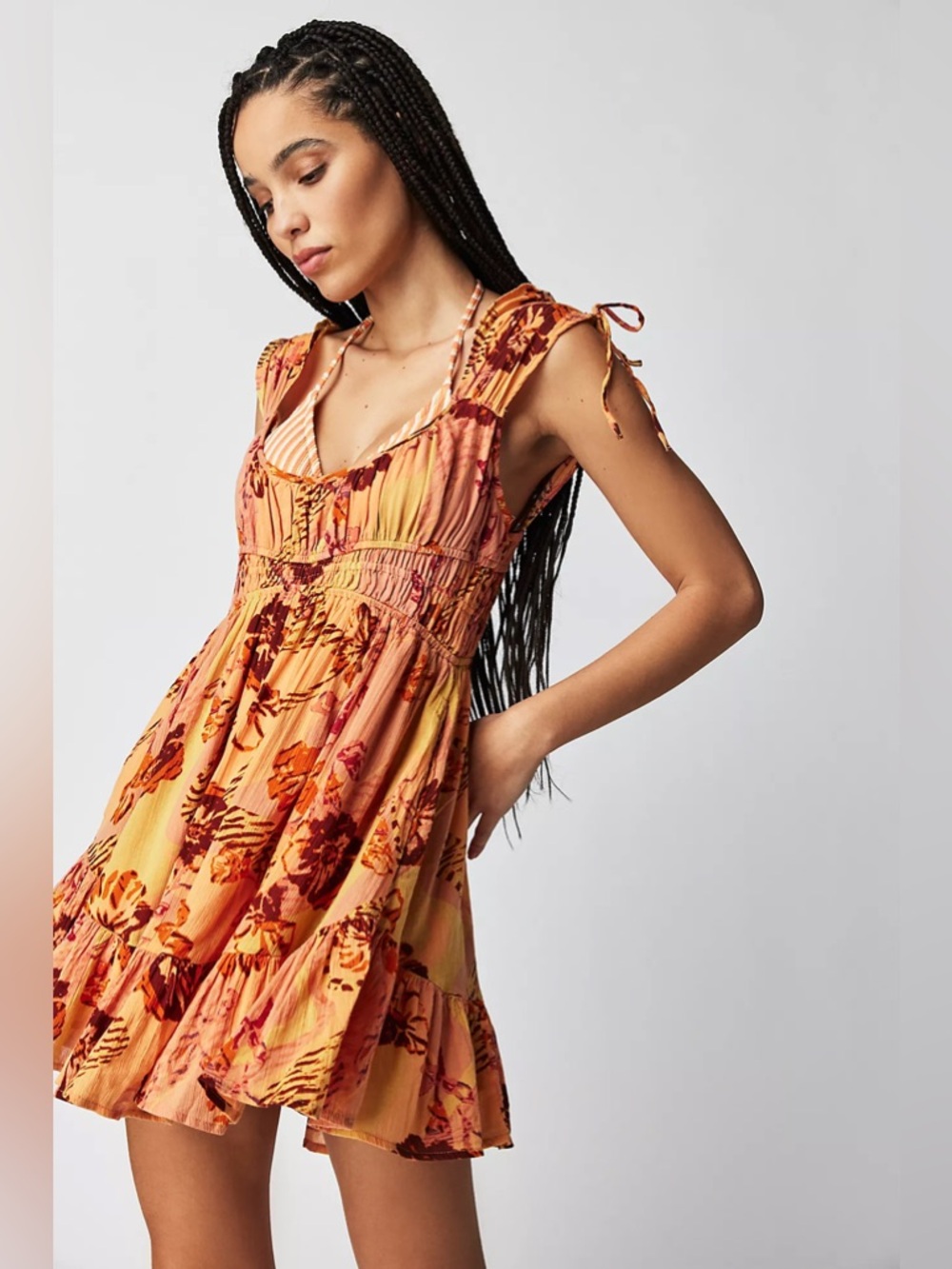 FREE PEOPLE Vernon Mini Dress Size medium Floral Boho Spring Casual Fairycore